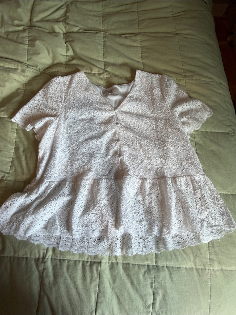 LOFT White Lace Peplum Button-Front Blouse